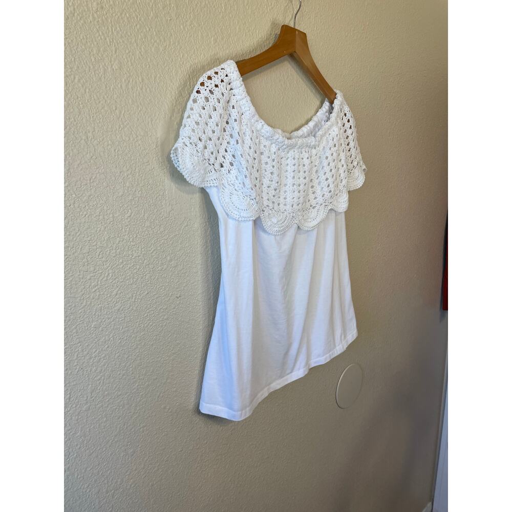 Collections Ect. Boho Cottage Off Shoulder Eyelet Crochet 100% Cotton Top Medium - Picture 2 of 8